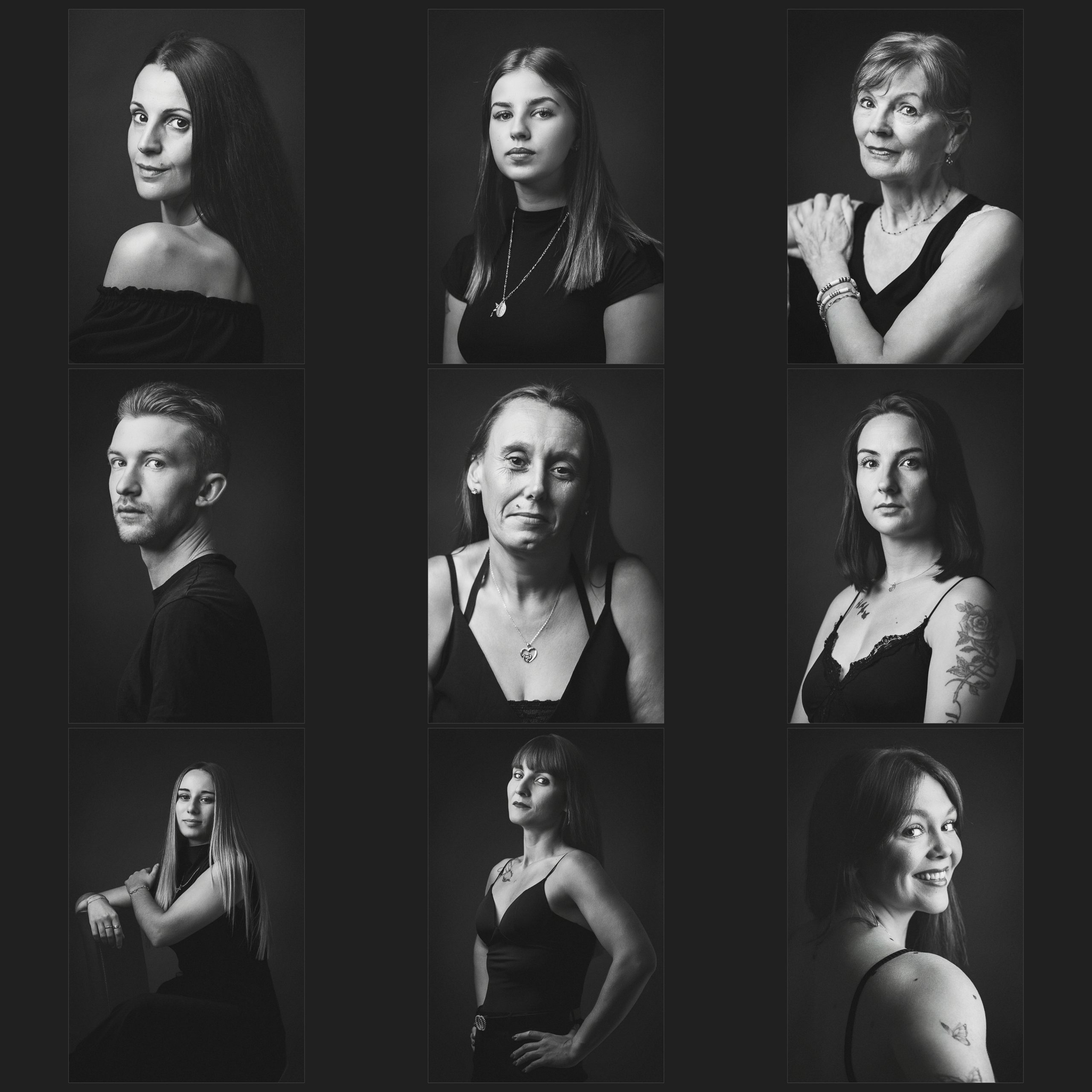 Mosaïque 100 regards portraits studio noir et blanc